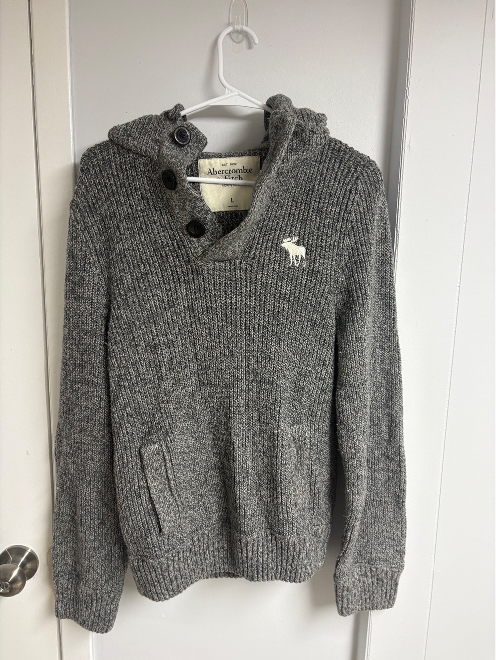 Abercrombie & Fitch Men's Gray Hooded Pullover Sweater Size L